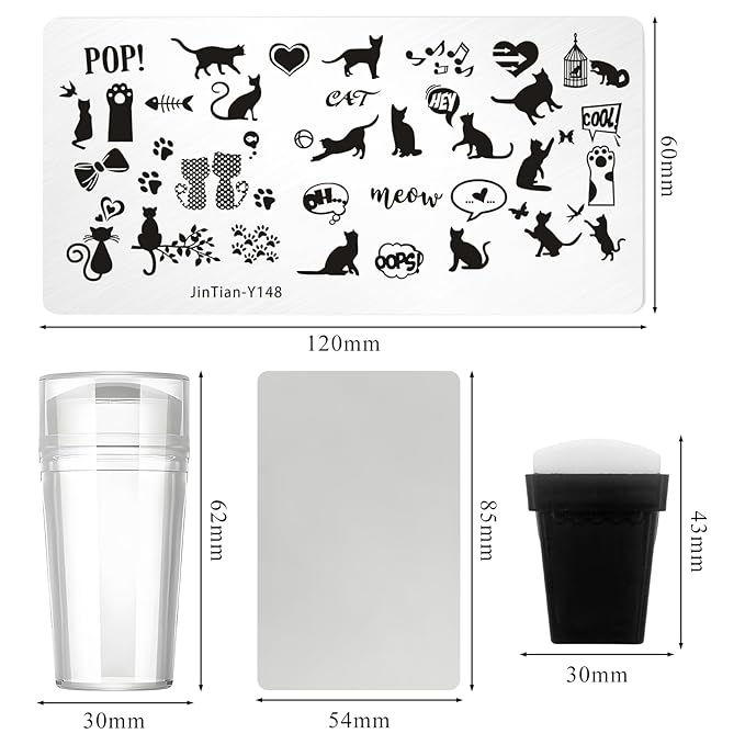 7pc Nail Stamping Plate Kit Flower Butterfly Nails Stamp Plate Lace Animal Nail Art Template Stencil Fingernail Polish Stamps Plates Set Silicone Stamper Scraper French Nails Design Tools