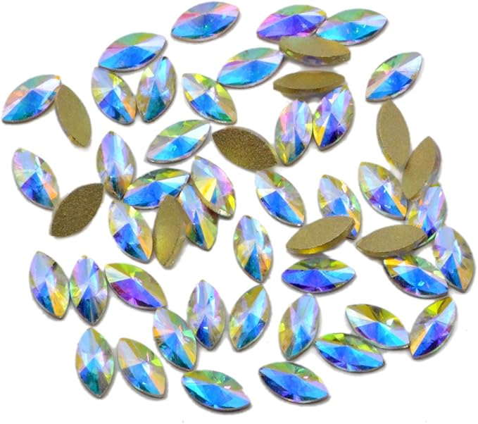 AD Beads Top Czech AB Crystal Flatback Rhinestone Nail Art Decoration Multi Shape (S06 Navette 4x8mm, 50 Pcs)