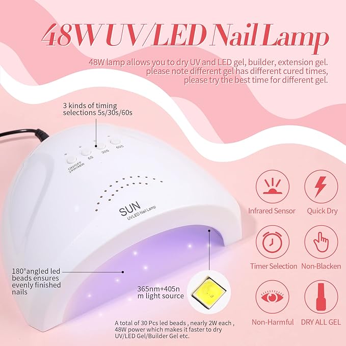 Born Pretty 28Pcs Jelly Gel Nail Polish Kit With U V Light 48W Nail Lamp 12 Colors Jelly Pink Nude Neutral Gel Polish Set with Base/Top Coat Manicure All-In-One Nail Gel Kit Ideal Gifts