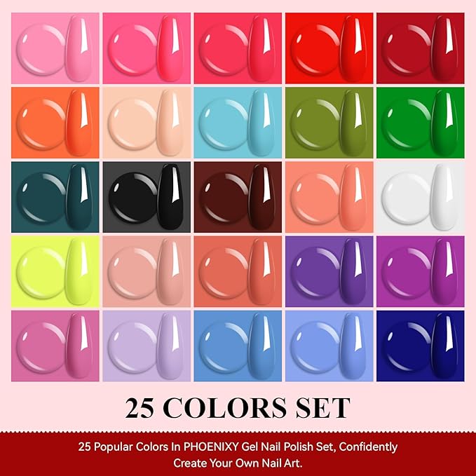 Phoenixy Gel Nail Polish 30 PCS Gel Nail Polish Set Dark Color Collection Manicure Set for Women Matte Silver Gold Glitter Top Coat Gifts for Women - PCB9042
