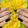 Hypnaughty 24 Pcs Monaco Black Matte and Nude Luxury Design with Rhinestones Coffin Press on Nails with Glue Medium Long Reusable Fake Nails (Monaco)