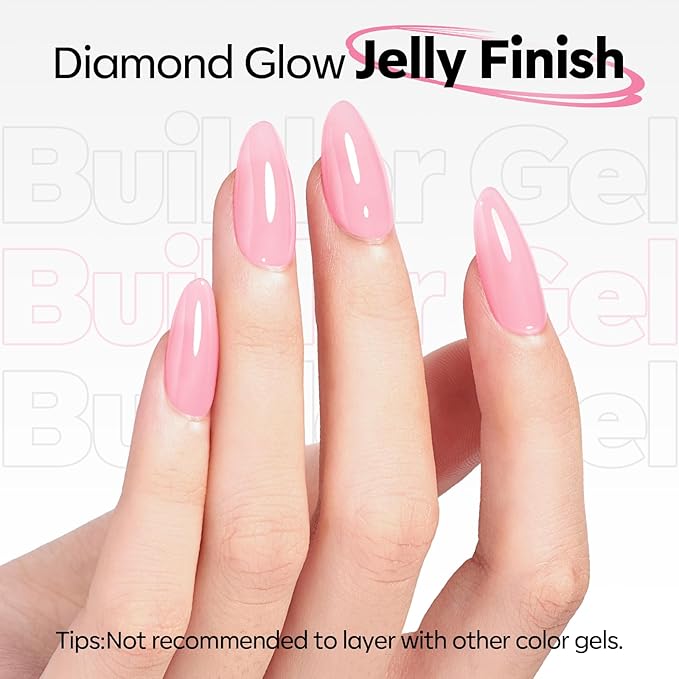 modelones Builder Nail Gel, No Top Coat Needed Builder for Nails Pink, C-Curve Sculpting, Glossy Jelly Finish, No-Wipe, 9-in-One LED Lamp Cured Color Rubber Base Gel Polish for Quick DIY Salon