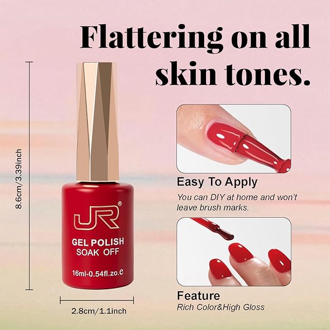 JR Gel Nail Polish Set, 16ml Full Size Bottle 6 Colors Milk White Pink 9D Cateye Glitter Nail Gel Polish Gift Soak Off Led Nail Art Kit Salon DIY Colorful Bottle A
