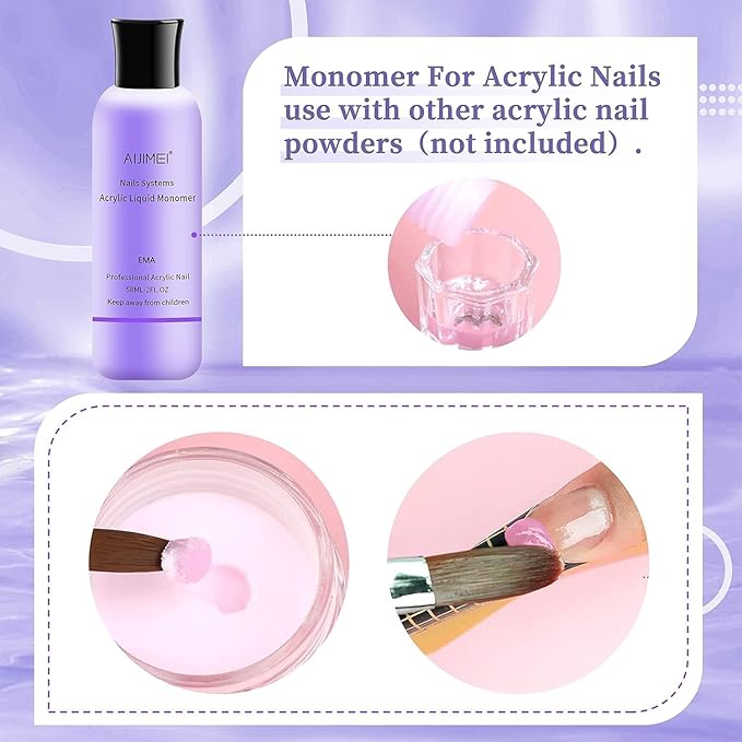 AIJIMEI Acrylic Liquid Monomer 58ml & Acrylic Brush Cleaner 58ml Kit - Professional Nail System for Clean Acrylic Powder & Acrylic Nail Brushes, Salon-Quality DIY Manicure