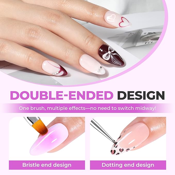 UNA GELLA Nail Art Pens 6PCS Purple Color Double-ended Acrylic Nail Brush Set Nail Dotting Tools Nail Art Design Christmas Brushes for Gel Polish, Liner, Drawing, Dotting and Detailing French Tip Tool