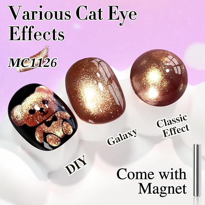 Double Rhythm 15ML Ice Glass Cat Eye Gel Polish with Magnet Holographic Glitter Shimmer Translucent Sheer Color Salon Soak Off Magnetic Nail at Home (Coffee Brown-MC1126)