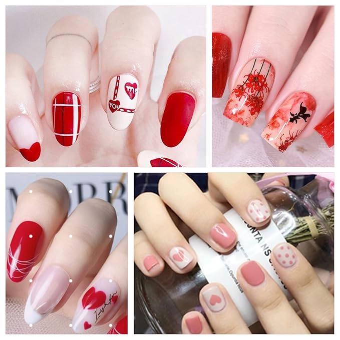 DANNEASY 16 Sheets Red Valentine's Day Nail Wraps, Polish Strips for Women, Self-Adhesive Gel Stickers for Nail Art With File, Cuticle Stick