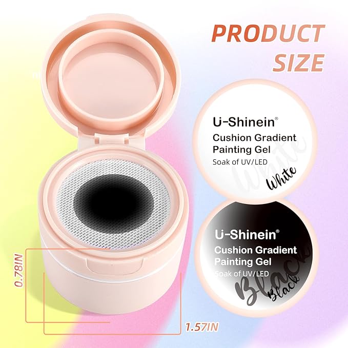 Cushion Gradient Painting Gel, Black&White Ombre Nails Aura Nails Full Coverage Precise Control of Each Dip Matte Effect Non-Wipe Long Lasting French Manicure Soak Off UV LED DIY Nail Art