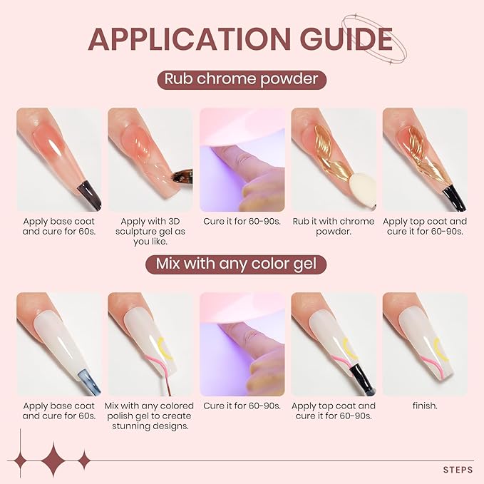 3D Sculpting Gel for Nail Art Chrome Powder No Wipe , Clear Semi-solid Modeling Carving Structure Nail Gel Suitable for Sticking Rhinestones and Painting