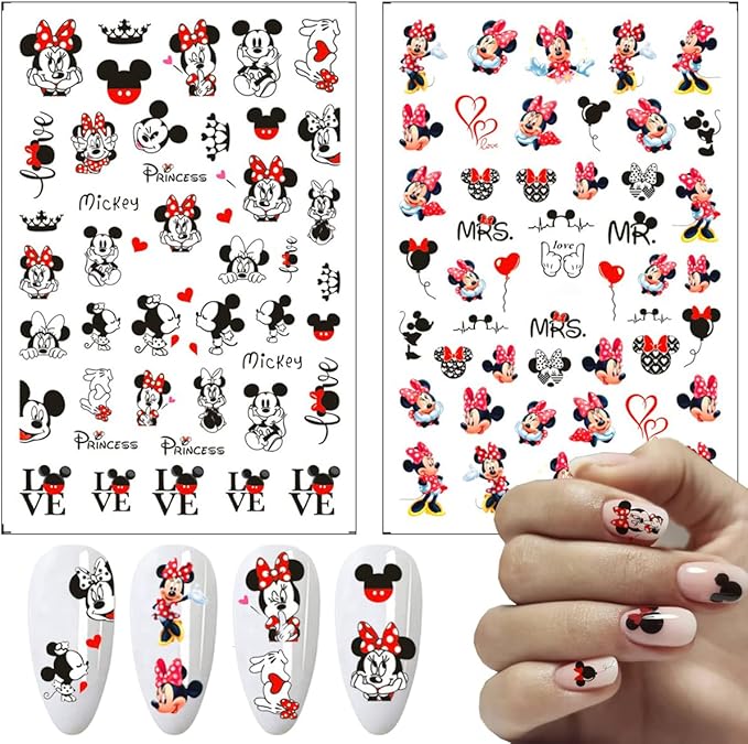 Cartoon Nail Art Stickers, 3D Self-Adhesive Cute Cartoon Nail Decals Designer Nail Stickers for Women DIY Nails Design Foil Decals for Acrylic Nails Decoration Supplies 12 Sheets