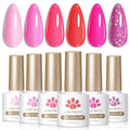 Born Pretty Neon Hot Pink Valentine's Day Gel Nail Polish,Natural Soft Light to Dark Glitter Sparkle Gel Polish Soak Off U v LED Nail Art Manicue Kit DIY at Home or Manicure Salon 6PCS