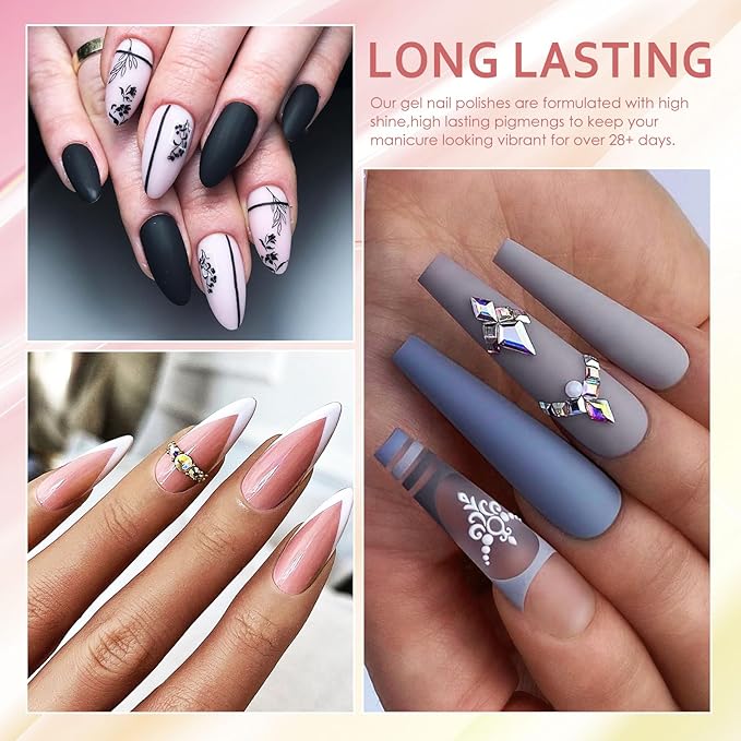 MTSSII Gel Nail Polish Set, 12PCS Nude Violet Black White Gel Nail Polish Kit, Soak Off UV/LED Nail Polish Nail Art Design Salon Home Gifts for Women
