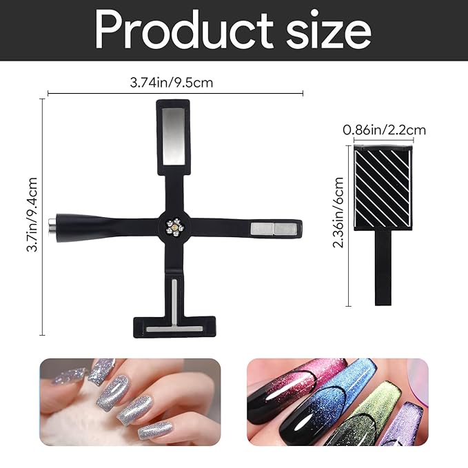 11Pcs Cat Eye Magnet for Nails Polish, 3-in-1 Nail Art Magnet Pen set Magnetic Cat Eye Gel Nail Polish Accessories Art Design Kit Tools, Multifunctional Magnet for Cat Eye Gel Polish Set Black
