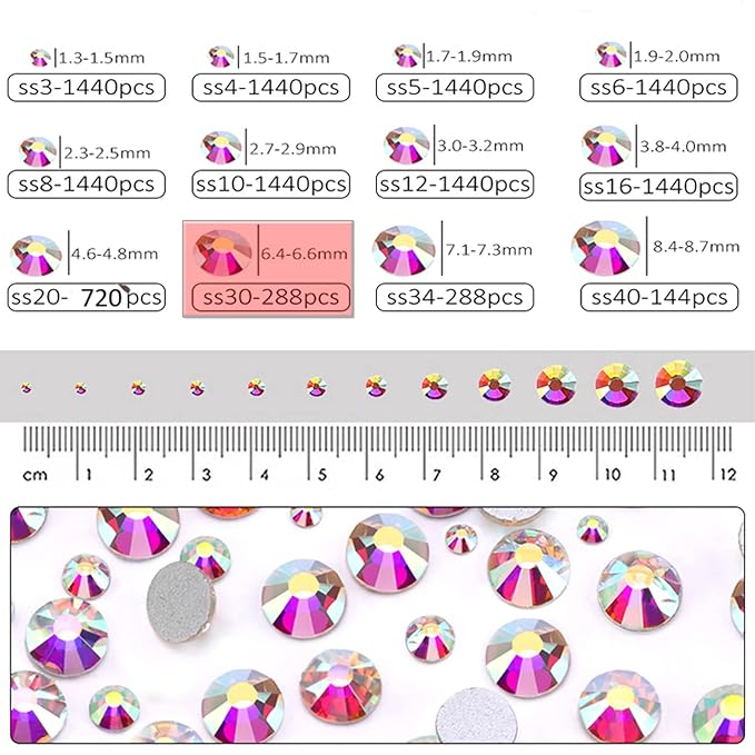 Dowarm 288Pieces SS30 Flatback Rhinestones, 6.5MM Flatback Crystal AB Rhinestones for Craft Nails Dance Costumes, Non Hotfix Rhinestones