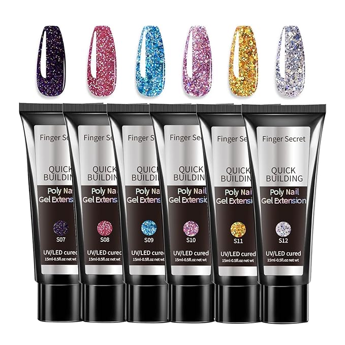 Poly Gel 6-Colors Set ,Shiny Poly Nail Gel,New Upgrade Shiny Style Multiple Nail Extension Combinations Shine Your Life