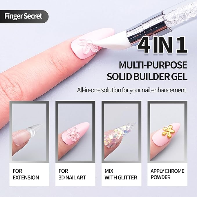 3D Gel Nail Art Kit-Black Solid Builder Gel for Nails 3D Sculpting Carving Building Modeling Hard Extension for Beginner DIY Salon at Home Cured Needed