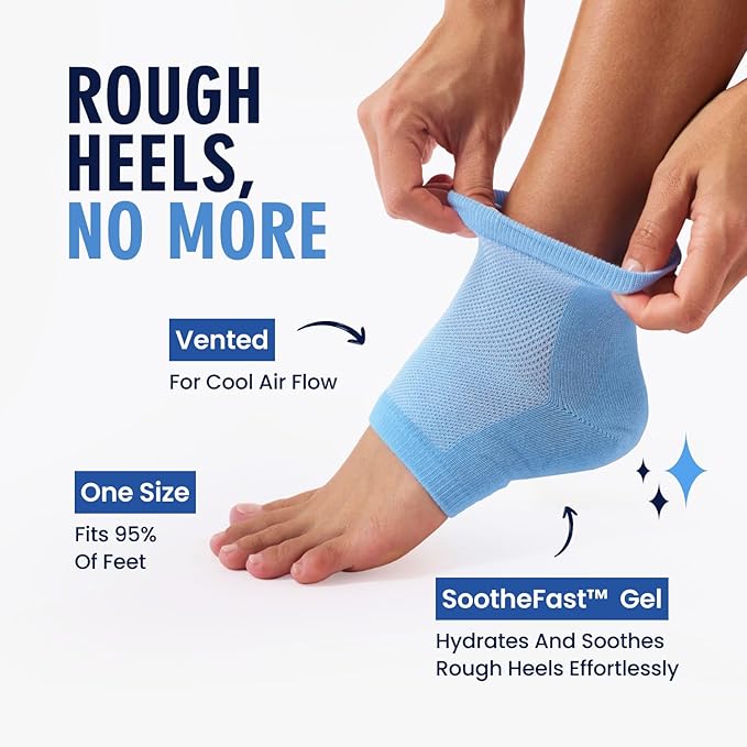 Dr. Frederick's Original Moisturizing Heel Socks for Dry Cracked Heels Treatment - Infused with Olive Oil, Jojoba Oil and Vitamin E - 2 Pairs - Valentines Day Gifts for Her & Him - Blue Jojoba