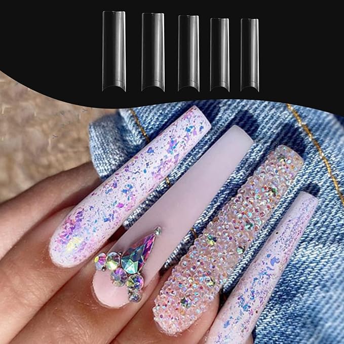 No C Curve Square Nail Tips XXL，Acrylic Nail Tips Square,SITELENABY 500 pcs Clear Fake Nails for Nail Salons,Nail Tech Must Have