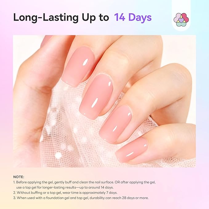 SAVILAND One-Step Gel Nail Polish Kit: Sheer Jelly Nude 5-In-1 Gel Polish Base Top Coat Builder Reinforcement In One Bottle with U V Light Quick Easy Manicure Home DIY Gift Travel Kit 15 ML