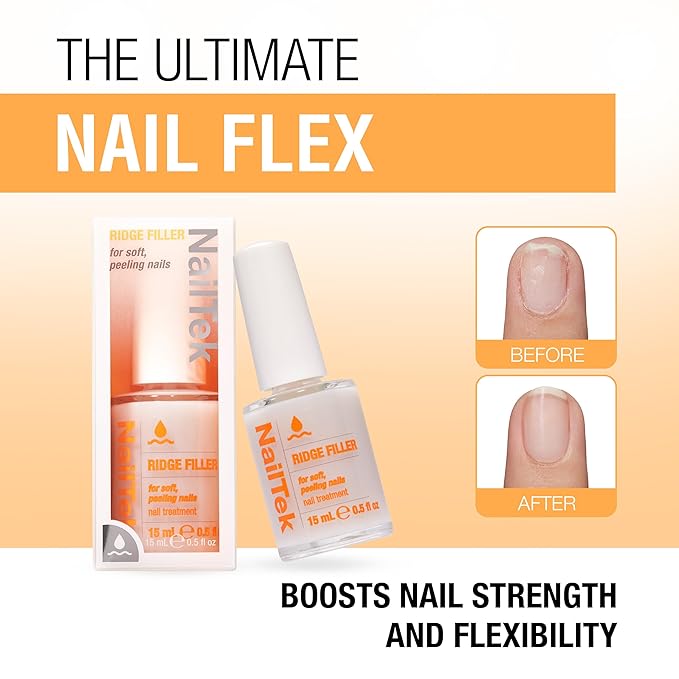 Nail Tek Ridge Filler Formula 2 – Clear Ridge Filler for Nails Base Coat, Nail Strengthener Polish for Soft & Peeling Nails, 0.5 fl oz
