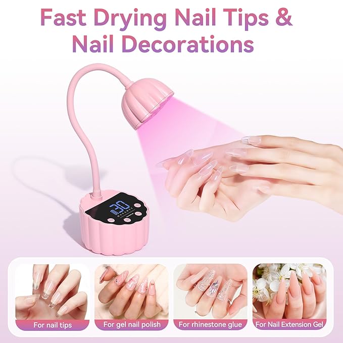 Makartt UV LED Nail Lamp - Gooseneck 34mW/cm² Flash Cure Lamp Rechargeable UV Light for Gel Nails with 4 Times & Auto Sensor USB Cordless Fast Curing Nail Art Design for Salon Home DIY (Pink)