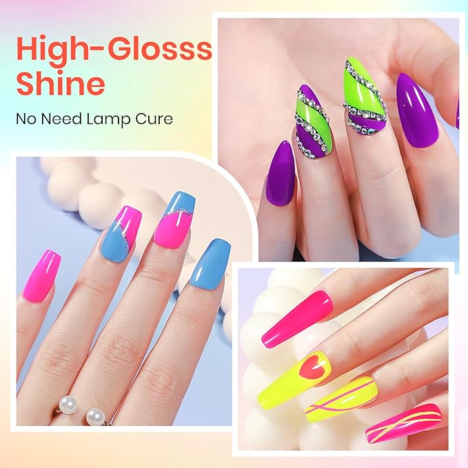 Bright Neon Nail Polish Set, Summer Rainbow Quick Dry Regular Bulk Nail polish Non Gel, Air Fast Drying Fingernail Lacquer for Women Girls Manicure Salon DIY Home