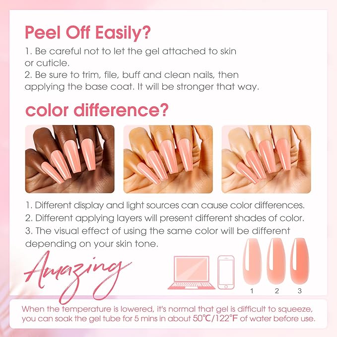 ROSALIND Poly Nail Gel Kit -34 Colors + White Brown Accessories Clear Nude Poly Nails Gel Starter Kit with Mini UV Lamp Slip Solution Nude Pink Extensions Set