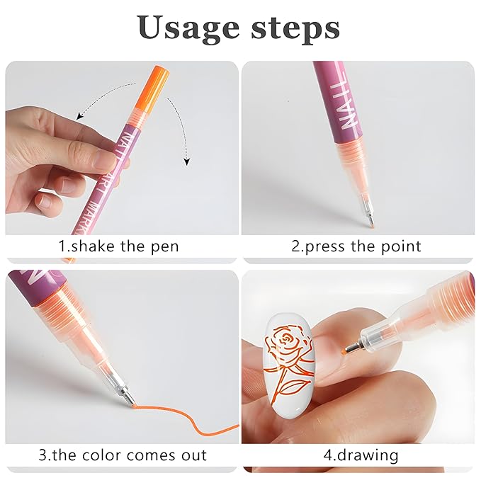 12 Colors Nail Art Pens, 0.5mm Fine Tip Nail Art Makers for DIY Nail Art, Detailing & Decoration, Intricate Line Drawing, Dotting & Nail Art, Salon Home Nail DIY Kit