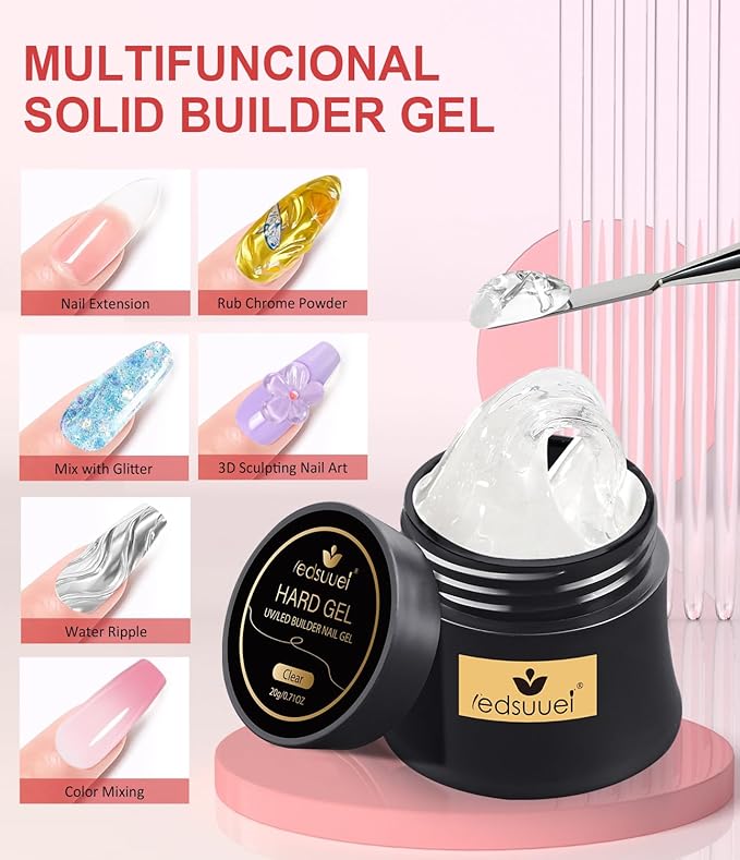Solid Sculpting Builder Gel LEDSUUEI - Clear Nail Extension Gel, Non-Sticky Hard GEl for Nails, Nail Strengthen 3D Molding Builder NAil Carving Glue Kit for Beginners 20g