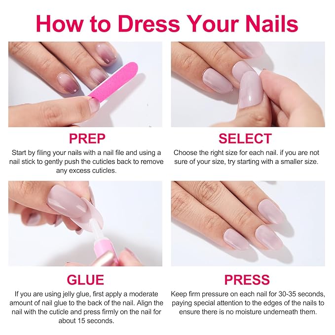 Pink Press On Nails Almond, Medium Nails Press Ons With Nail Glue,30-Piece-15 Sizes Durable Reusable Glue On Nails for Women Gift(pinkish purple)