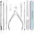 9-Piece Cuticle Tool Set, Professional Manicure & Pedicure Kit with Stainless Steel Cuticle Nippers, Trimmer, Pusher, Nail File and Buffer for Toenail & Fingernail Care at Home Salon
