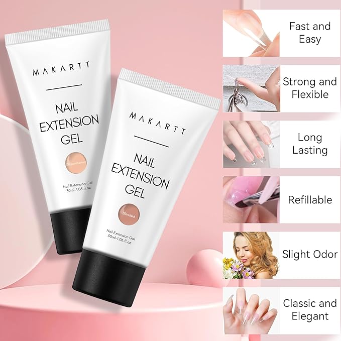 Makartt Hema-Free Poly Nail Gel Set: Nude & Dark Almond Gel Builder for Extension Neutral Colors Nail Strengthener 3D Diy Hard Gel for Nails Manicures Home Salon-2PCs 30ML