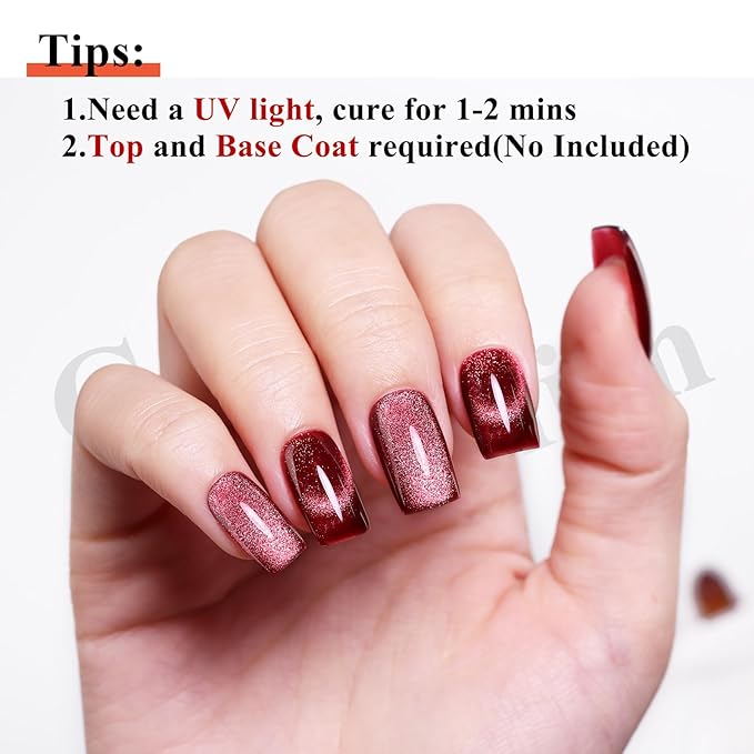 Imtiti 10ml Red Cat Eye Gel Nail Polish Long Lasting Soak Off UV Led Gel Polish Salon DIY at Home with Magnetic Stick Gift for Women 1Pcs