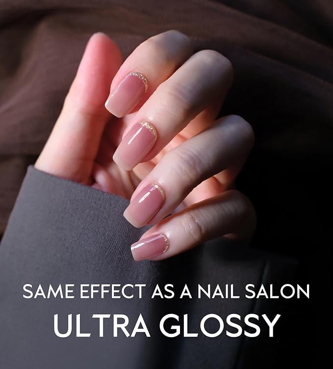 Semi Cured Gel Nail Strips - UV Light Gel Nail Stickers - 20 Long Lasting Salon Quality Wraps (Enigmatic Pink Glint)