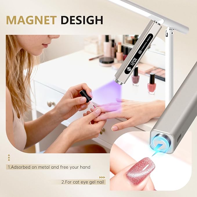 Handheld UV Light for Gel Nails, 3 in 1 Cordless UV Nail Lamp, Cat Eye Magnet & Nail Stamp Nail Light, Rechargeable Nail Dryer, Flash Cure Lamp with LED Display