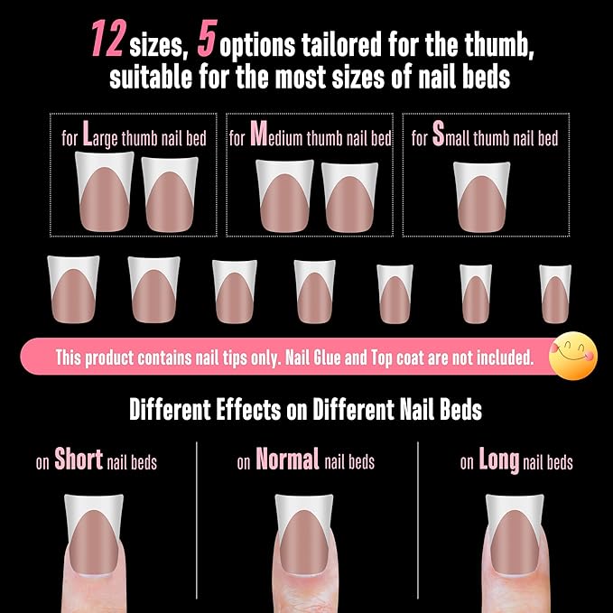 NOVO OVO Short Duck Nail Tips French Tip Press On BROWN PINK, Pre-designed Soft Gel Nail Extension, Need Buider Gel Top Coat, No Glue included, Full Cover Acrylic False Nails for DIY x 12 Sizes 240 pc