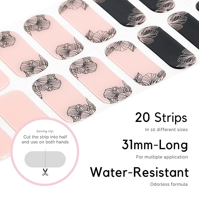 NAILOG Semi Cured Gel Nail Strips (20 Extra Long Stickers/Wraps) | Buy 2 Get 1 UV Lamp| Glossy & Long Lasting Soft Gel Finishing, Blossom