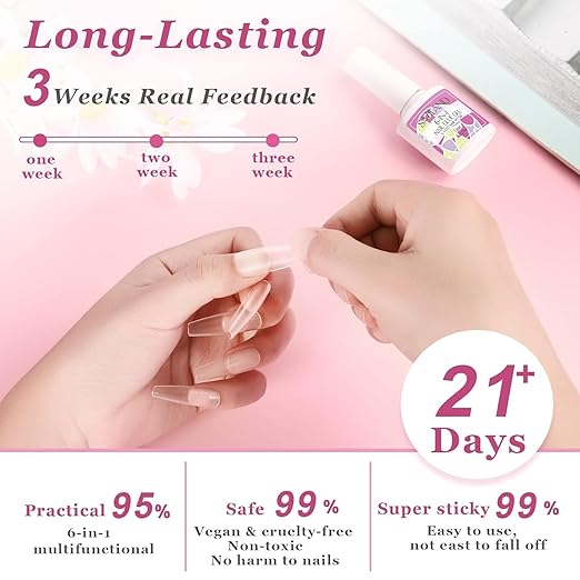 SAVILAND Gel Nail Glue: 6 in 1 Nail Glue for Press on Nails Acrylic Nails Long Lasting Curing Light Needed U V LED Hard Gel Extension for False Nail Tips Manicure Home Women Set