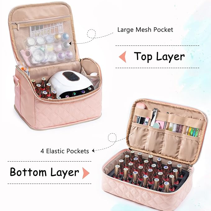 2-in-1 Nail Polish Organizer Case – Holds 48 Bottles, Nail Supplies & Manicure Tools – Portable Nail Tech Storage Bag with Removable Slots, Travel Nail Kit Carrying Case
