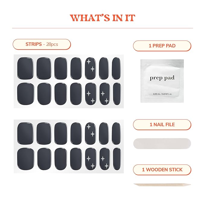 Heyhae Semi Cured Gel Nail Strips | No LED Lamp Needed | Fall, Gray, Solid | Easy Apply & Remove, Salon Quality | Includes 28 Strips, 1 Prep Pads, Nail File & Wooden stick - Hey, Dove me Crazy