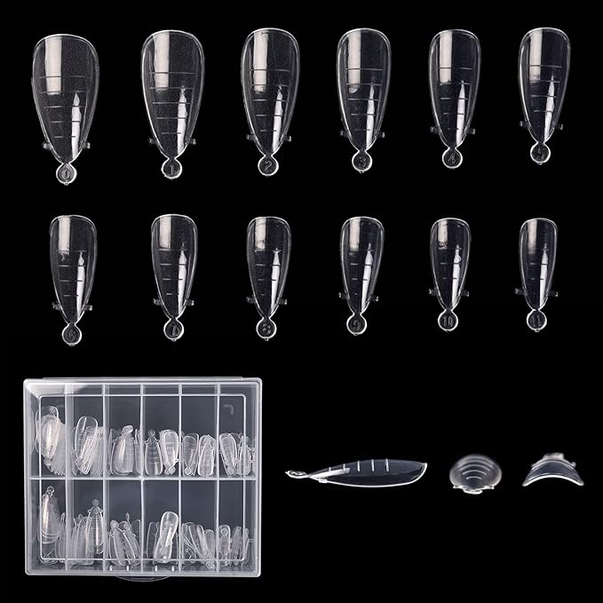 120Pcs Dual Nail Forms Poly Extension Gel Nails Full Cover Nail Tip Builder Molds 12 Sizes Clear Almond for Solid Nail Gel Glue Nail Art Design for Home & Salon