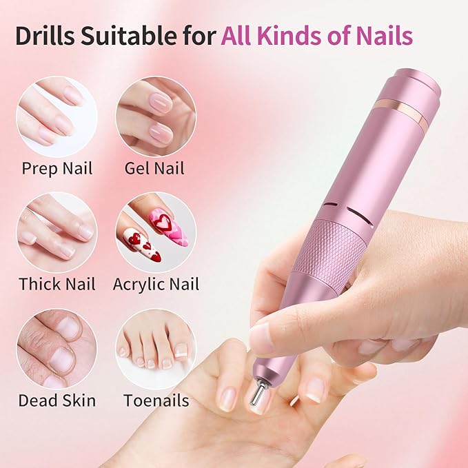 Vinid Professional Electric Nail Drill - 38,000RPM Rechargeable Manicure Kit for Filing, Cuticle Care, Buffing & Polish Removal with Adjustable Speed, Quiet Motor & Portable Design, White and Purple