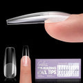 Gellen Long Coffin Tipex 320pcs Instant Apex Nail Tips, 16 Sizes Pre-builder Gel Tips X Strong Full Cover False Nail Tips Gel Extension Tips for Flat Nails