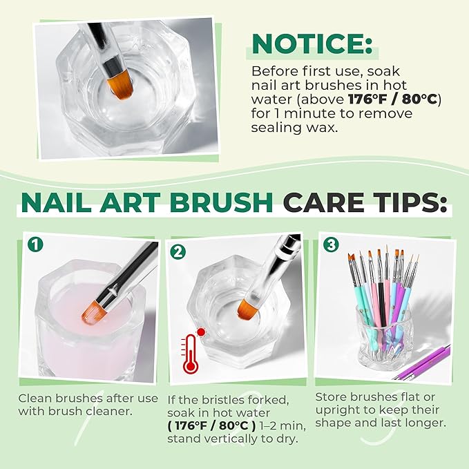 UNA GELLA Nail Art Pens 6PCS Green Color Acrylic Nail Art Design Brush Set with Gel Polish Liner Brushes Christmas Double-headed Nail Dotting Tools for DIY Home Salon Manicure Design Supplies