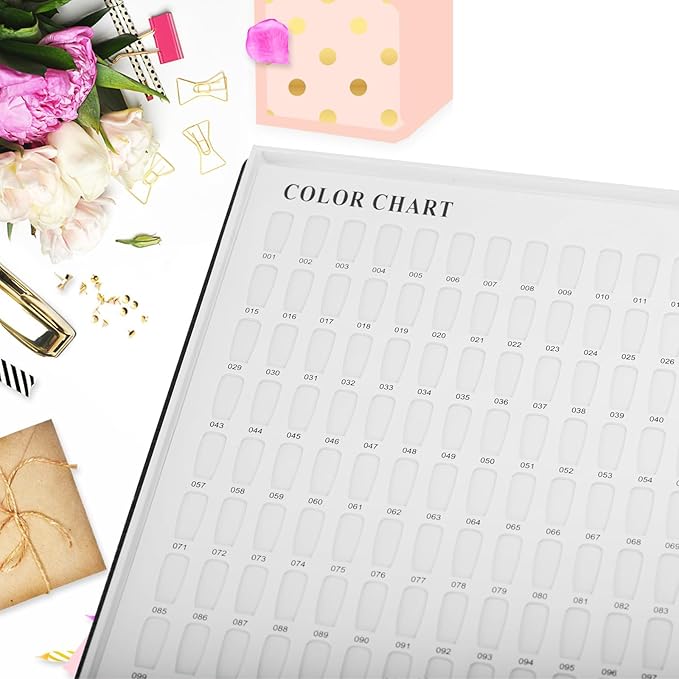 Professional 308 Nail Colors Chart with Number Labels, Black Nail Gel Polish Display Card Book, Nail Art Salon Display Booklet, Nail Color Swatches Nail Practice Card Design Board