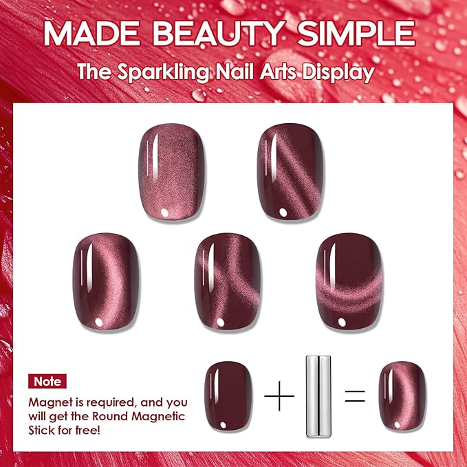 ADHERE Red Gel Nail Polish Set 12ML- 5 Colors Popular Gel Polish Cat Eye Magnetic Gel Burgundy Red Christmas Nail Gel Polish Soak Off LED Kit Manicure Salon DIY Nails Gift For Women ﻿