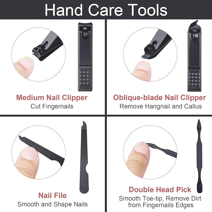 AOMIG Nail Clipper Set 7 pcs Manicure Pedicure Nail Care Kit with Luxurious Leather Case Fingernail Toenail Clippers Portable Stainless Steel Ear Pick Eyebrow Scissors Fingernail File Tweezer Kit