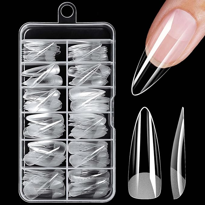 240pc Stiletto Gel Nail Tips Long Fake Nails Clear Press ons Nail, Long Stiletto Nails Tips Acrylic Nails Extension Soft Gel Nails Tip Full Cover Pointy False Nail Clear Artficial Fingernails