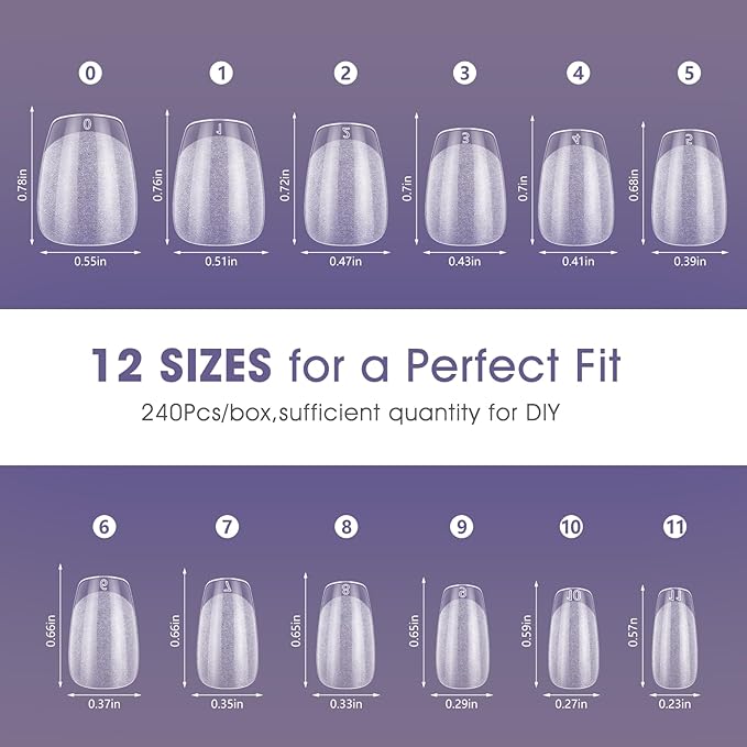 Extra Short Coffin Nail Tips:240PCS Soft False Nail Gel Tips Full Cover Acrylic Clear Fake Press On Nails for Extensions Women Manicure DIY 12 Sizes