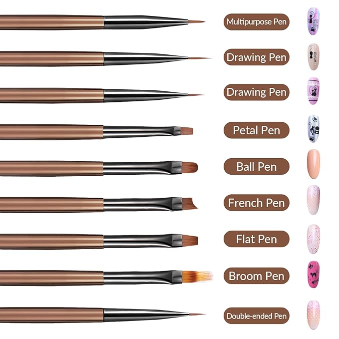 9pcs Nail Art Brushes Set Nail Art Tool Set Striping for Long Lines Drawing Pen with Extension Gel Brush Builder Gel Brush Dotting Pen Salon at Home Diy Manicure